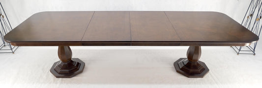 EstablishedLines Henredon Double Pedestal Legs 76" Long Burl Wood Dining Table 2x22 Leafs MINT