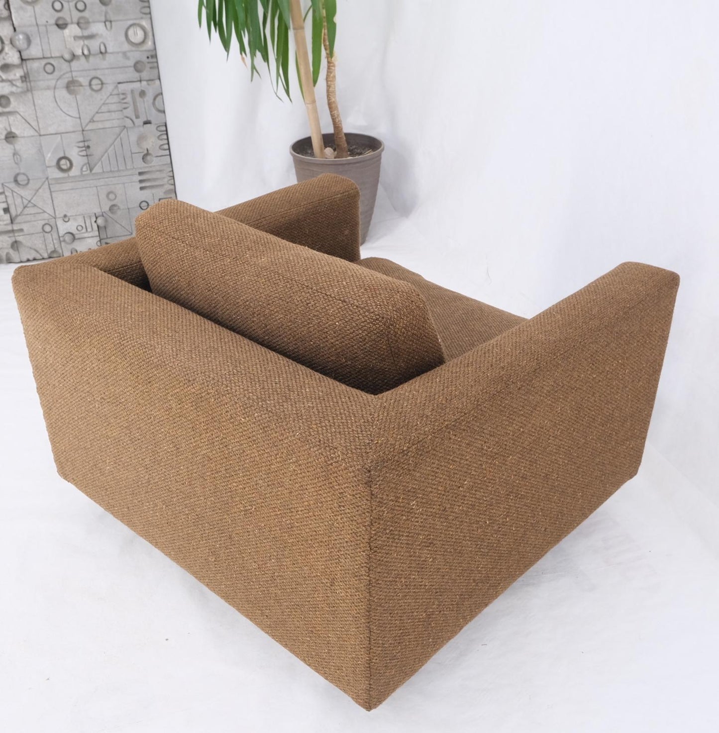 EstablishedLines Dunbar Large Cube Shape Oversize Chrome Mirror Base Lounge Club Arm Chair Modern