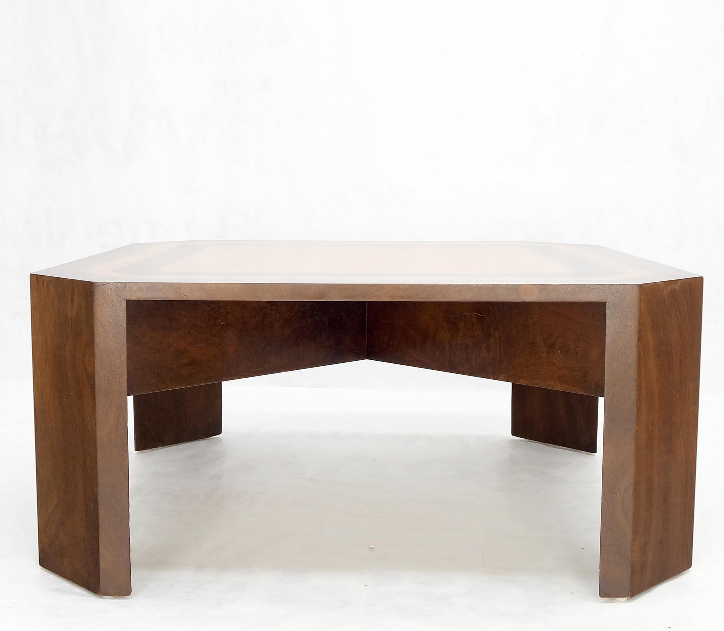 EstablishedLines Burl Walnut Birdseye Maple Two Tone Square Cut Corner Coffee Center Table MINT!