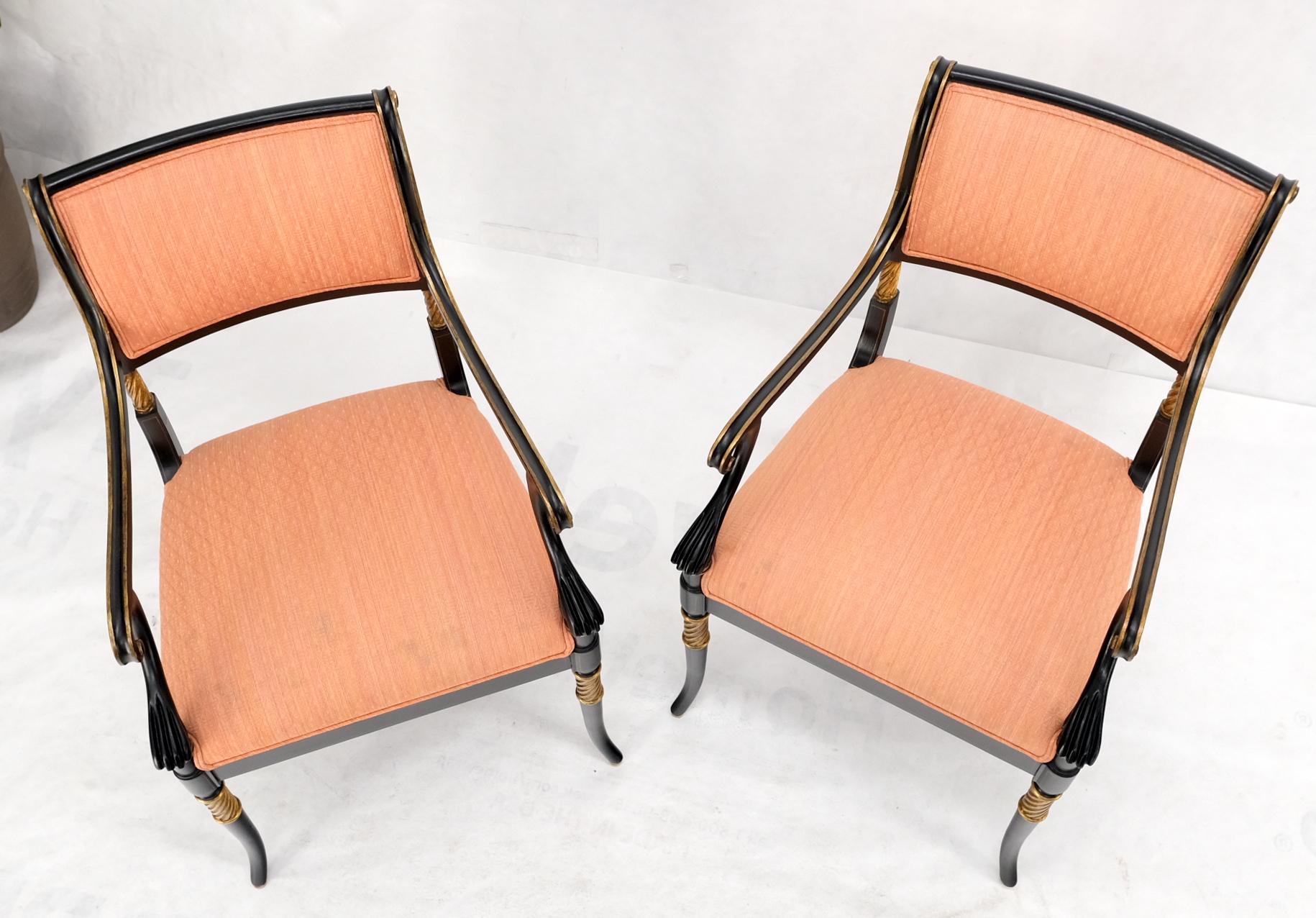 EstablishedLines Pair Regency Ebonized Gilt Craved Fireside Dining Arm Chairs Horn Shape Leg