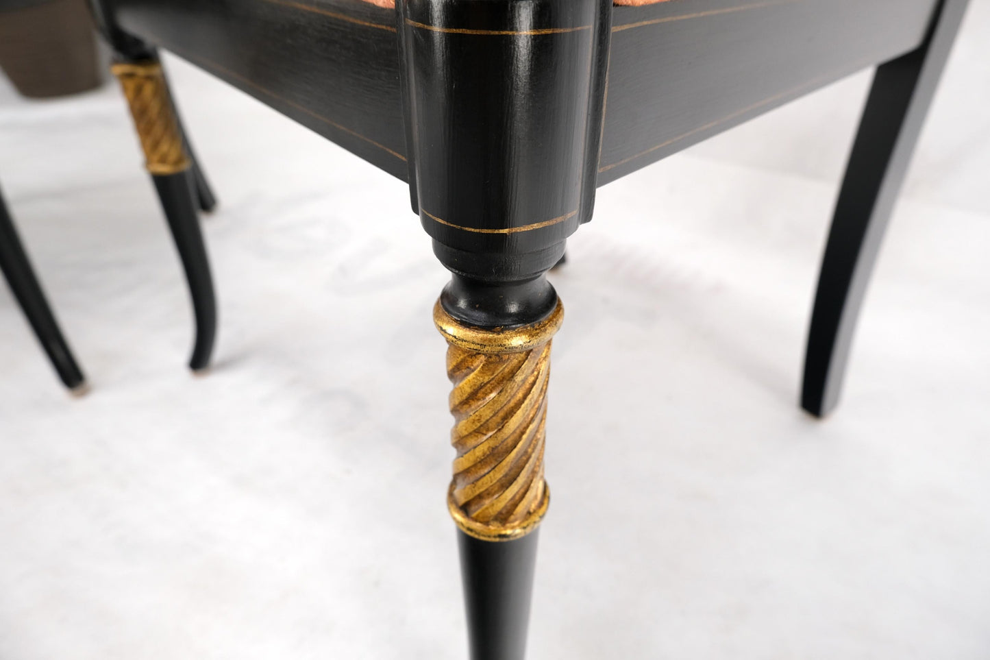 EstablishedLines Pair Regency Ebonized Gilt Craved Fireside Dining Arm Chairs Horn Shape Leg