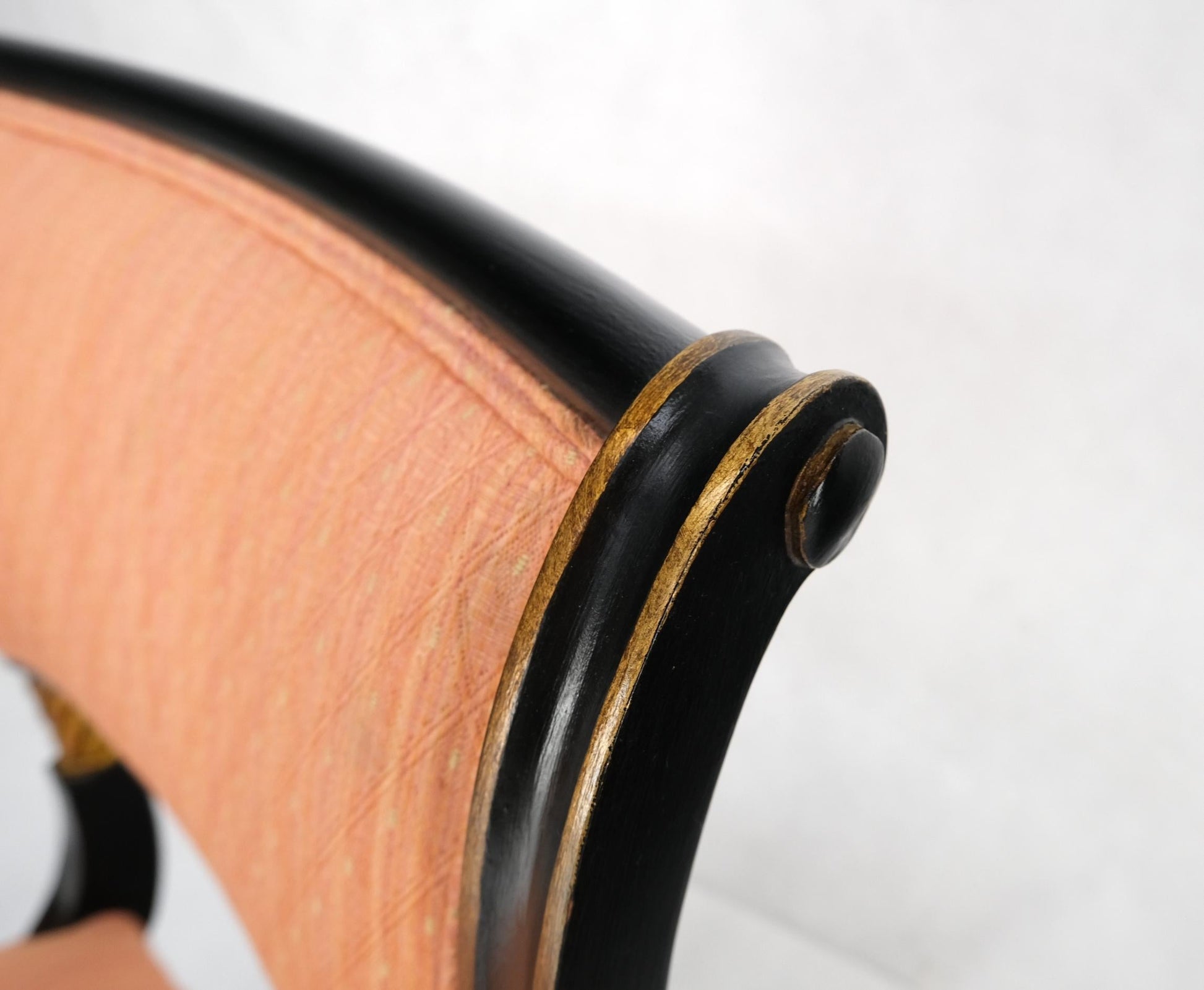 EstablishedLines Pair Regency Ebonized Gilt Craved Fireside Dining Arm Chairs Horn Shape Leg