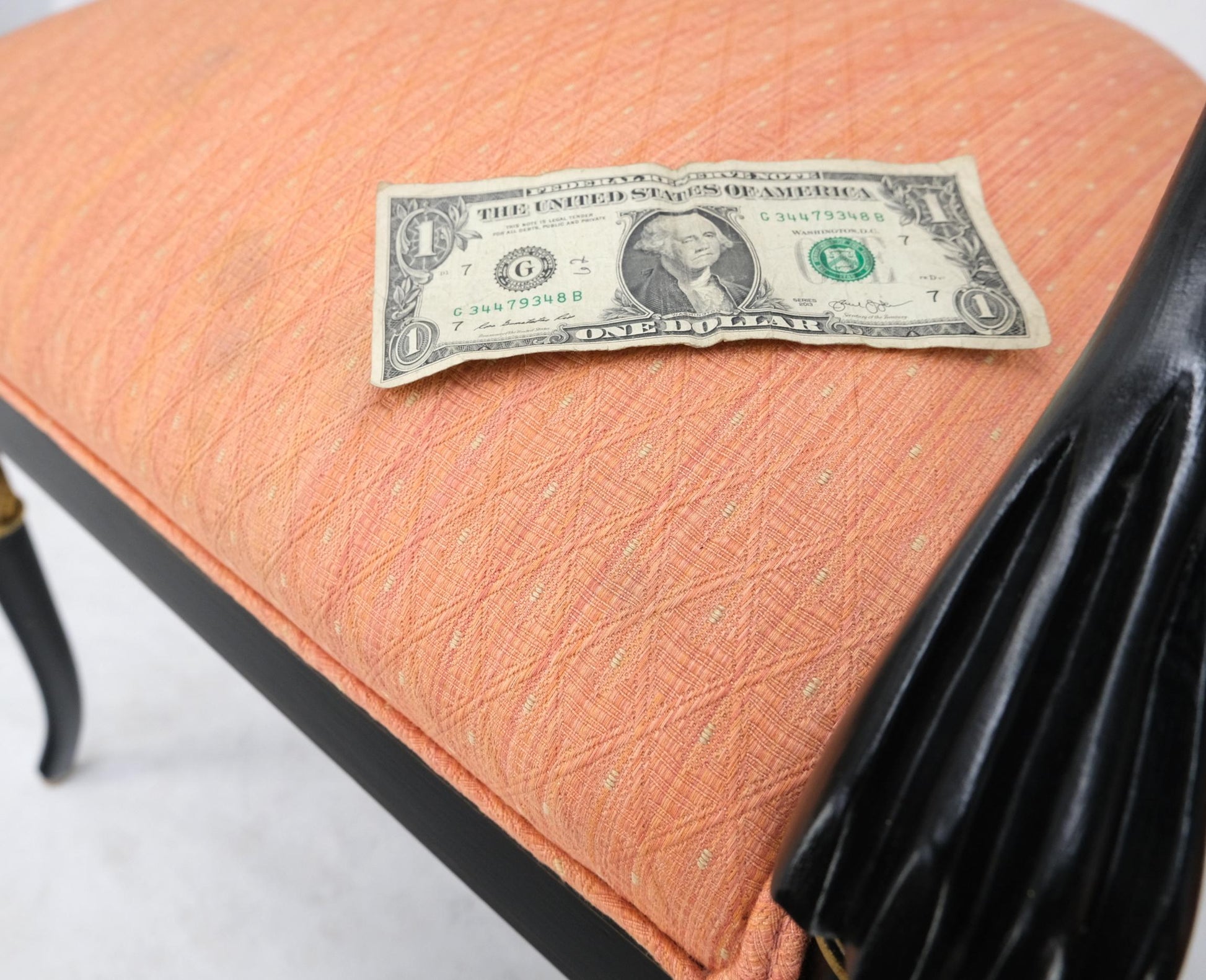 EstablishedLines Pair Regency Ebonized Gilt Craved Fireside Dining Arm Chairs Horn Shape Leg