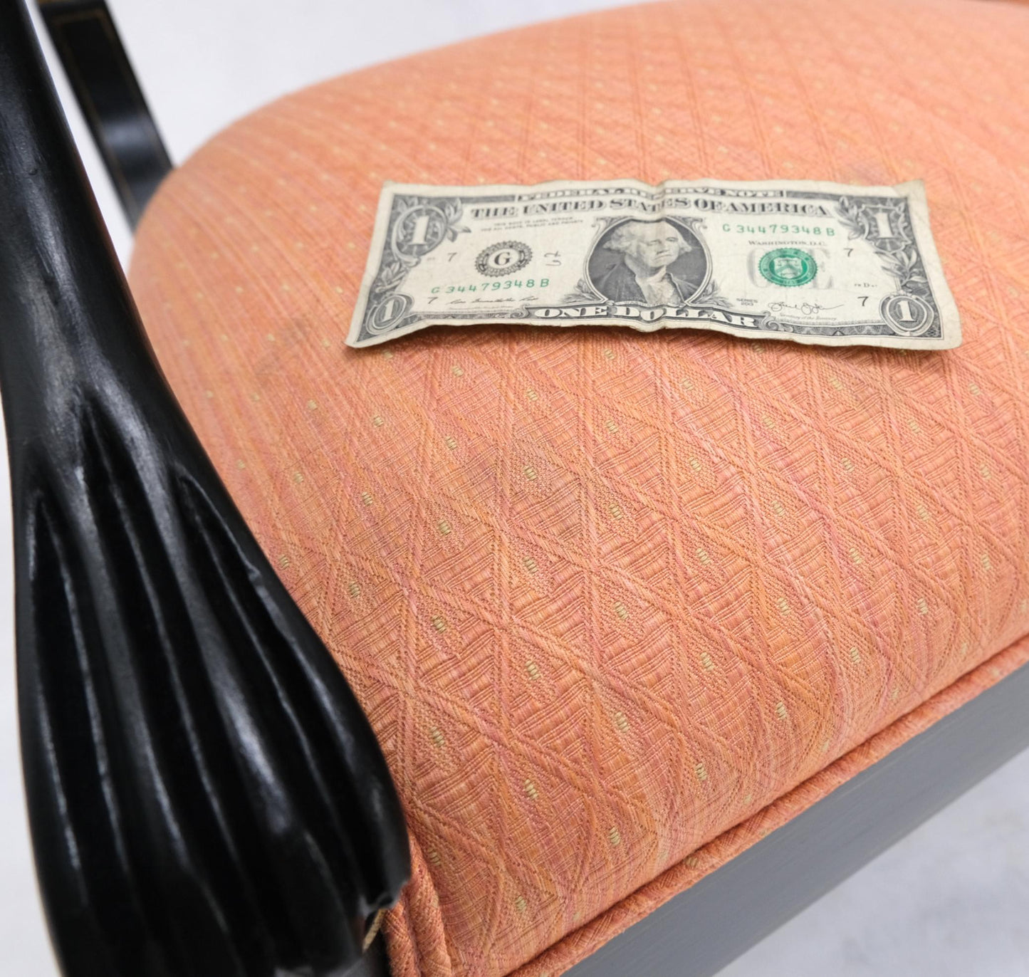 EstablishedLines Pair Regency Ebonized Gilt Craved Fireside Dining Arm Chairs Horn Shape Leg