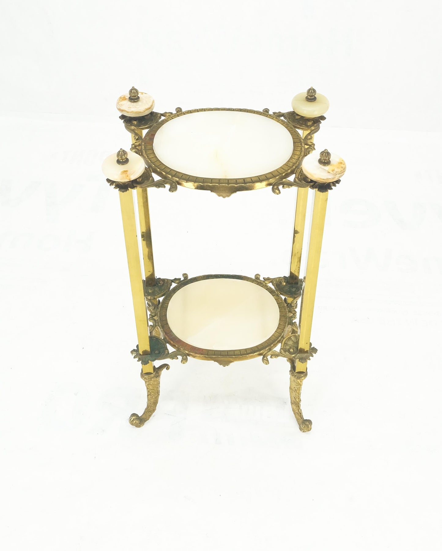 Victorian Style Brass Oval Onyx Marble Turned Finials Lamp Side Table Stand MINT