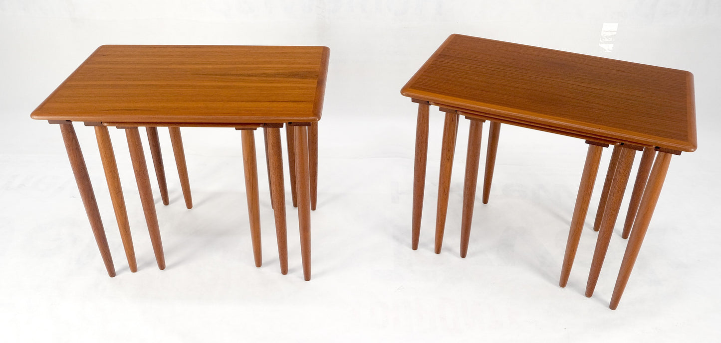 EstablishedLines Pair of 2 Sets of Teak Danish Mid Century Modern Dowel Legs Nesting Tables MINT!