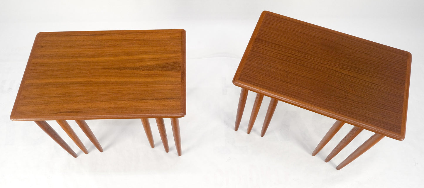 EstablishedLines Pair of 2 Sets of Teak Danish Mid Century Modern Dowel Legs Nesting Tables MINT!