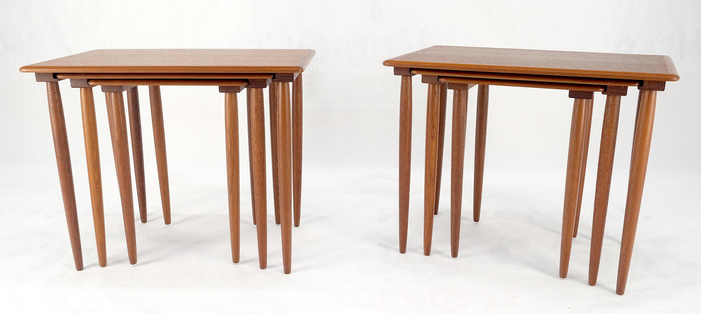 EstablishedLines Pair of 2 Sets of Teak Danish Mid Century Modern Dowel Legs Nesting Tables MINT!