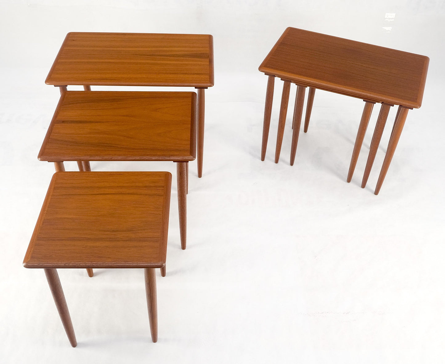 EstablishedLines Pair of 2 Sets of Teak Danish Mid Century Modern Dowel Legs Nesting Tables MINT!