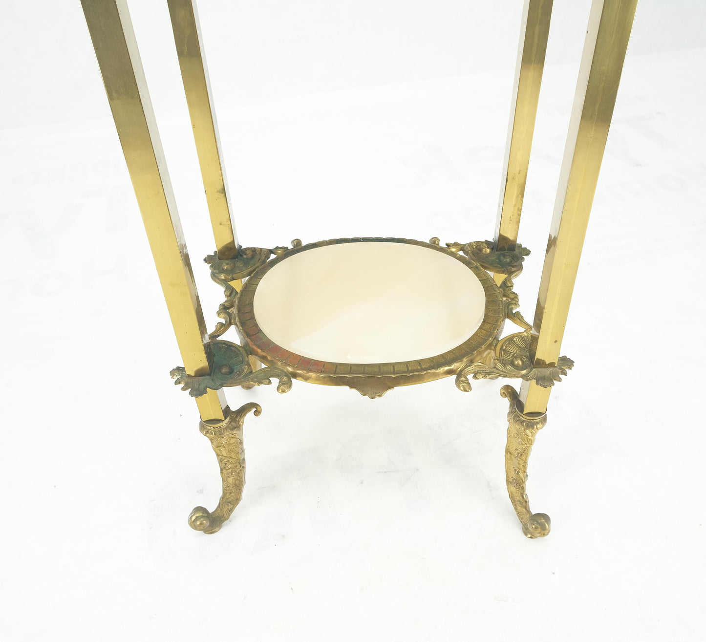 Victorian Style Brass Oval Onyx Marble Turned Finials Lamp Side Table Stand MINT