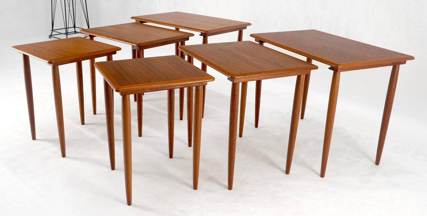 EstablishedLines Pair of 2 Sets of Teak Danish Mid Century Modern Dowel Legs Nesting Tables MINT!