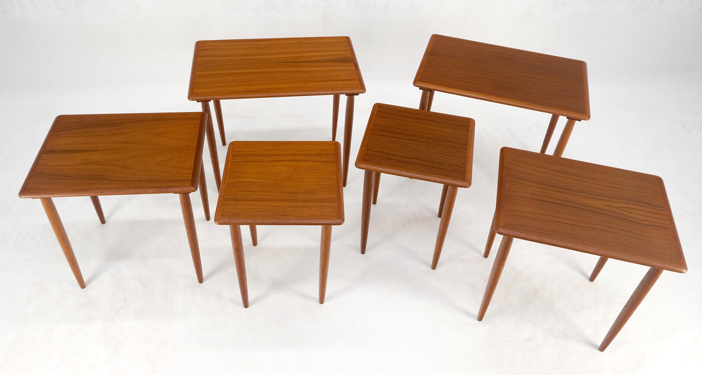 EstablishedLines Pair of 2 Sets of Teak Danish Mid Century Modern Dowel Legs Nesting Tables MINT!