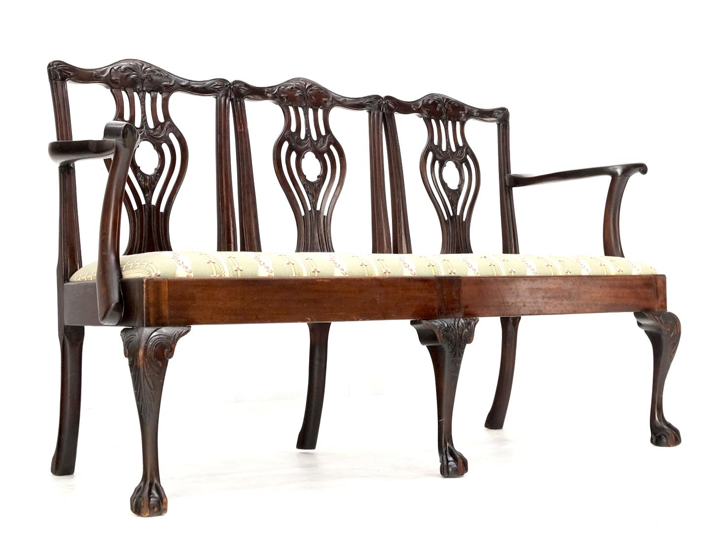 EstablishedLines 19th Century Triple Ball & Claw Armchair Style Settee Bench Sofa Chippendale