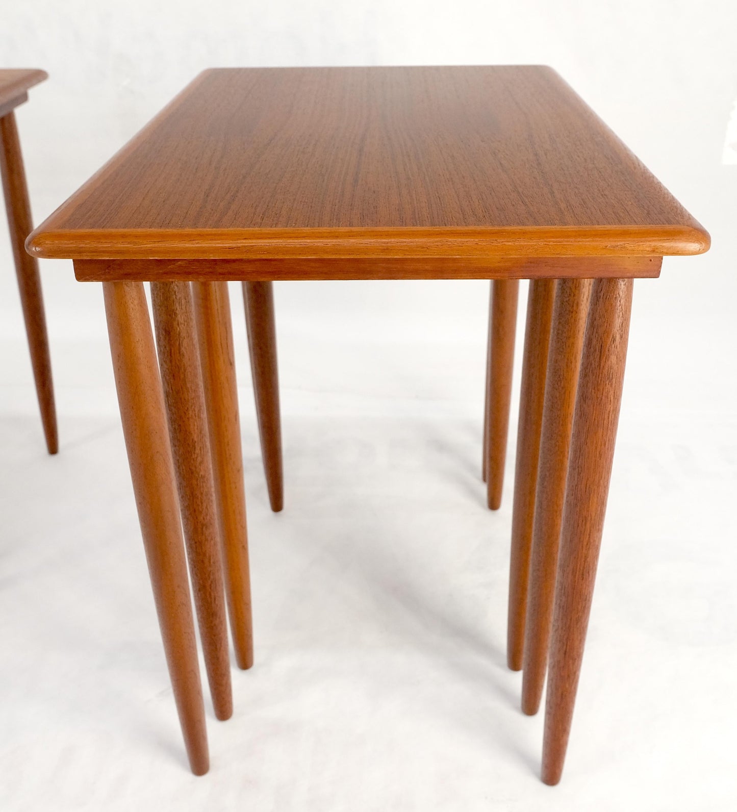 EstablishedLines Pair of 2 Sets of Teak Danish Mid Century Modern Dowel Legs Nesting Tables MINT!