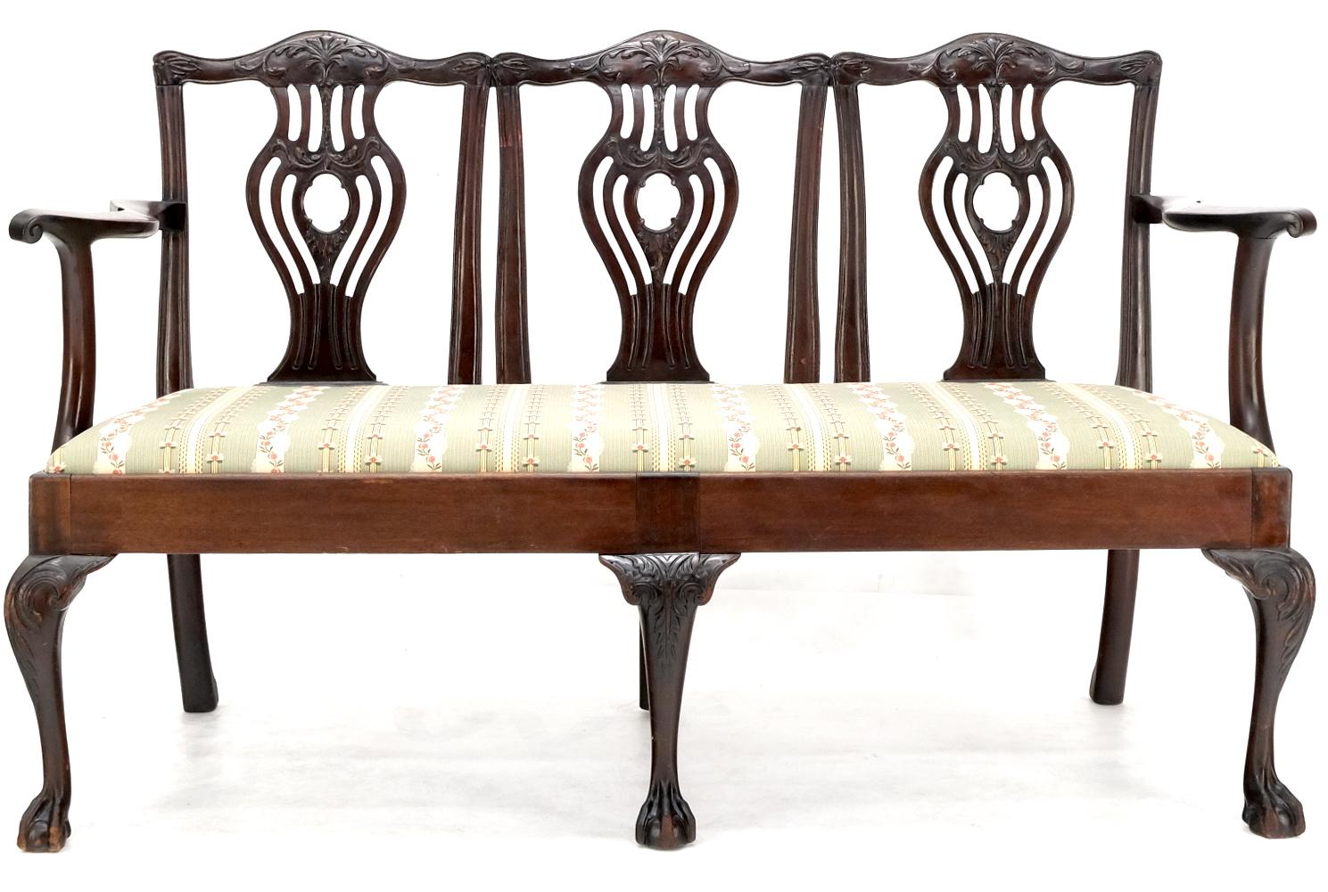 EstablishedLines 19th Century Triple Ball & Claw Armchair Style Settee Bench Sofa Chippendale