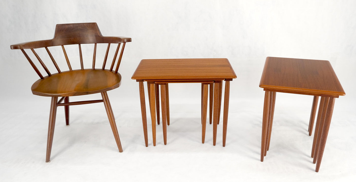 EstablishedLines Pair of 2 Sets of Teak Danish Mid Century Modern Dowel Legs Nesting Tables MINT!