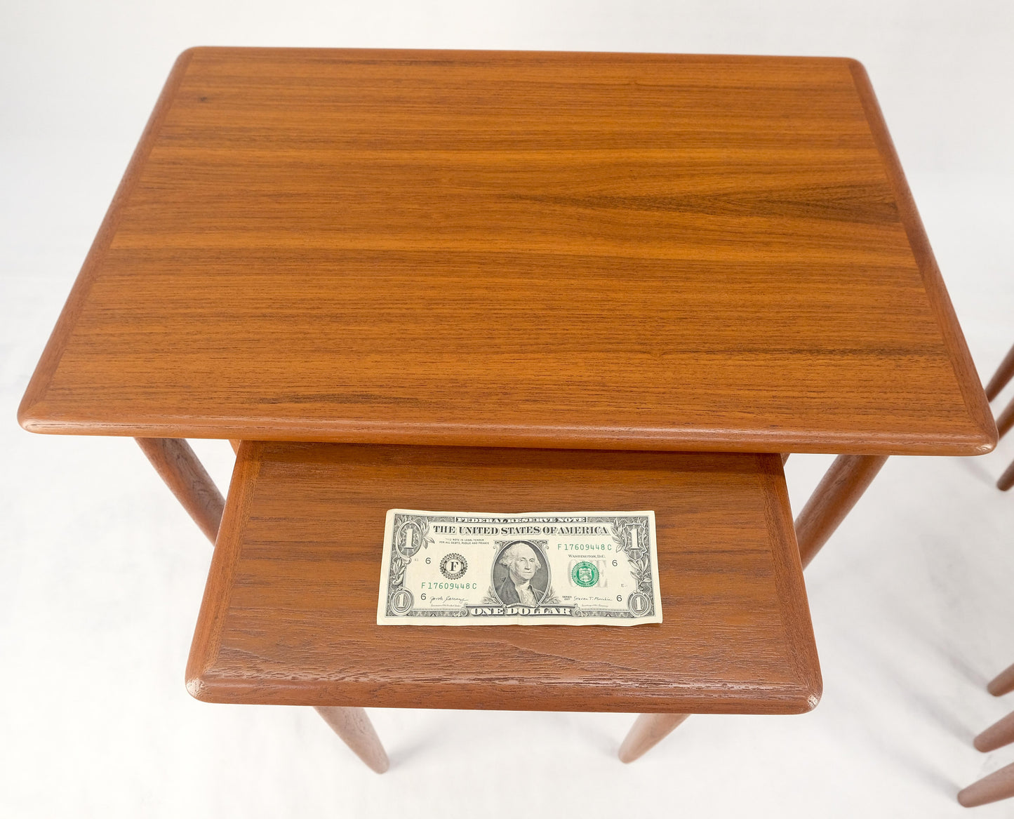 EstablishedLines Pair of 2 Sets of Teak Danish Mid Century Modern Dowel Legs Nesting Tables MINT!