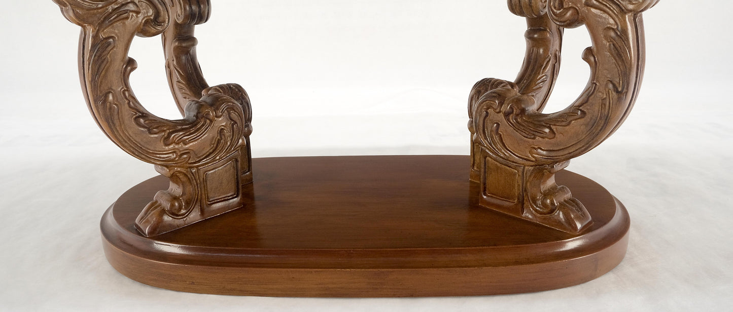 EstablishedLines Carved Regency Style Walnut Base Oval Marble Top Coffee c1960s MINT!
