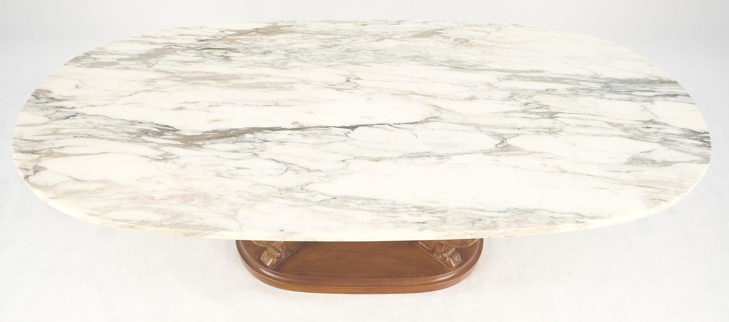 EstablishedLines Carved Regency Style Walnut Base Oval Marble Top Coffee c1960s MINT!