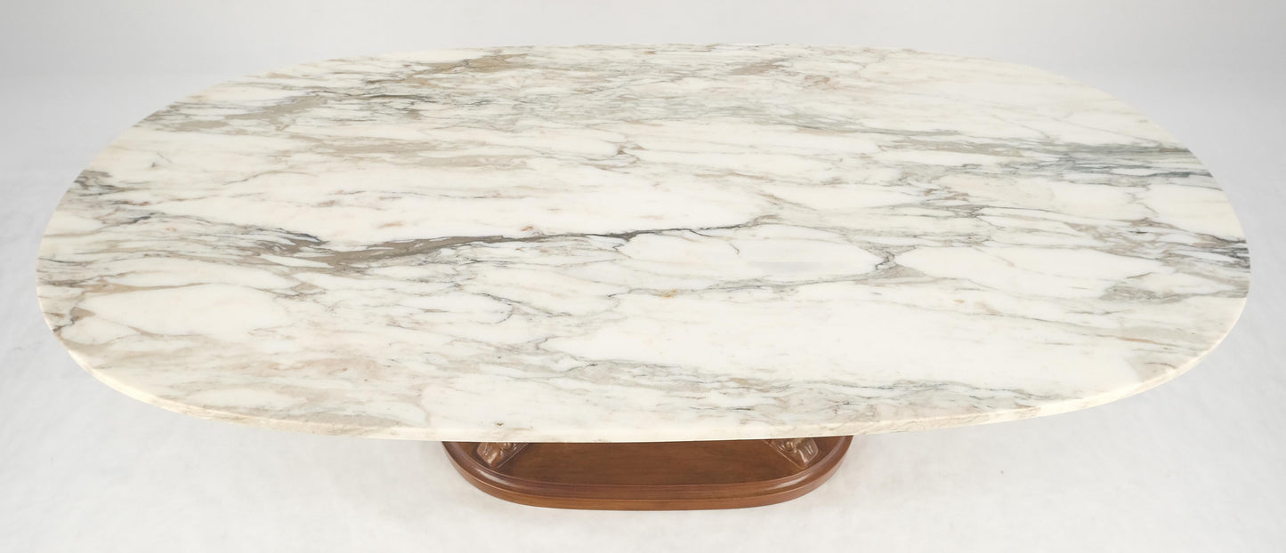 EstablishedLines Carved Regency Style Walnut Base Oval Marble Top Coffee c1960s MINT!