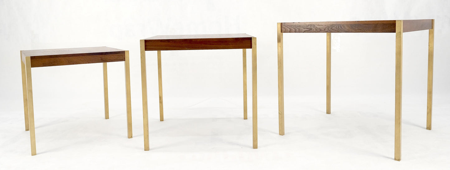 EstablishedLines Set of 3 Walnut Nesting Tables on a Solid Brass Square Bar Leg MINT