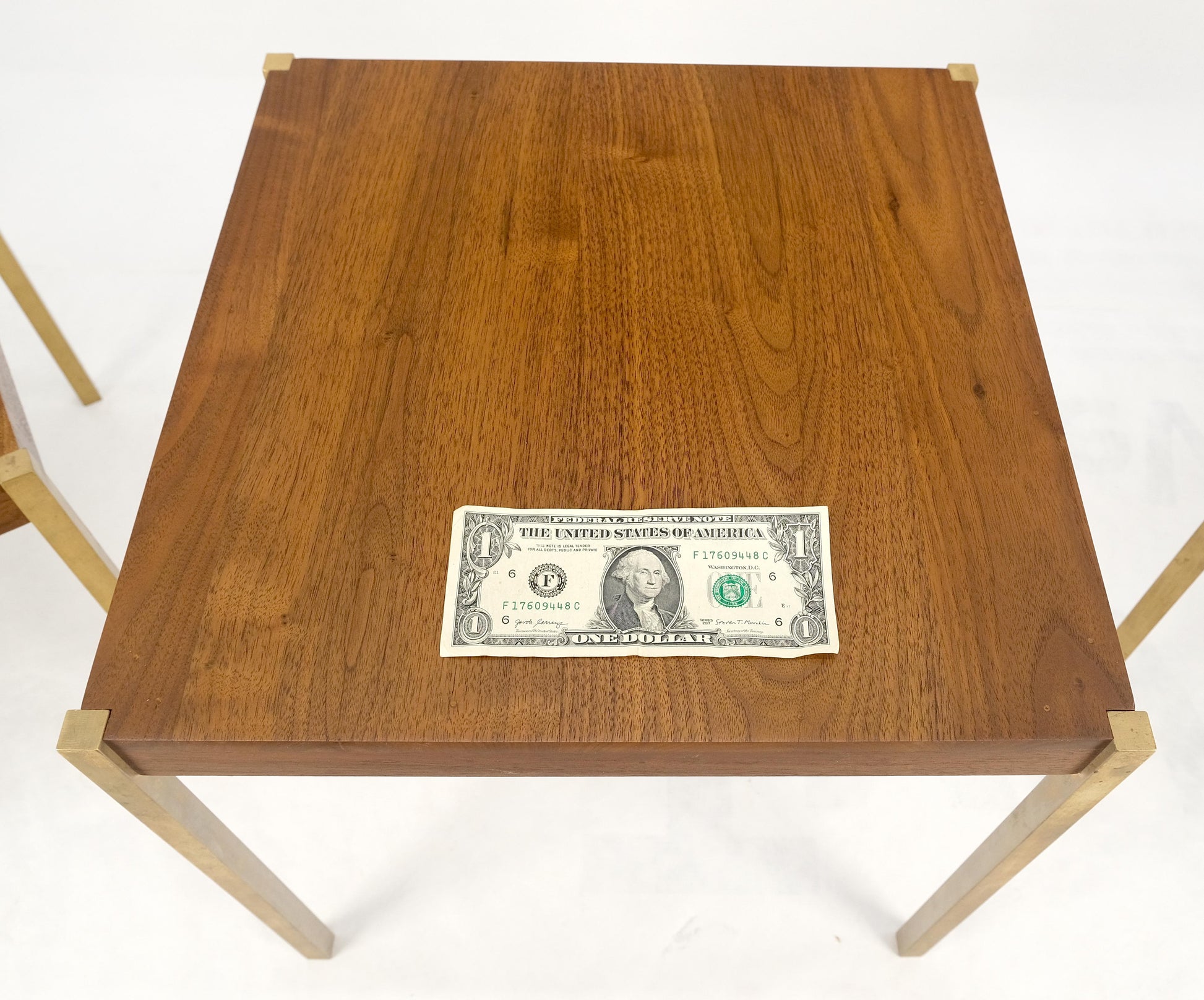 EstablishedLines Set of 3 Walnut Nesting Tables on a Solid Brass Square Bar Leg MINT