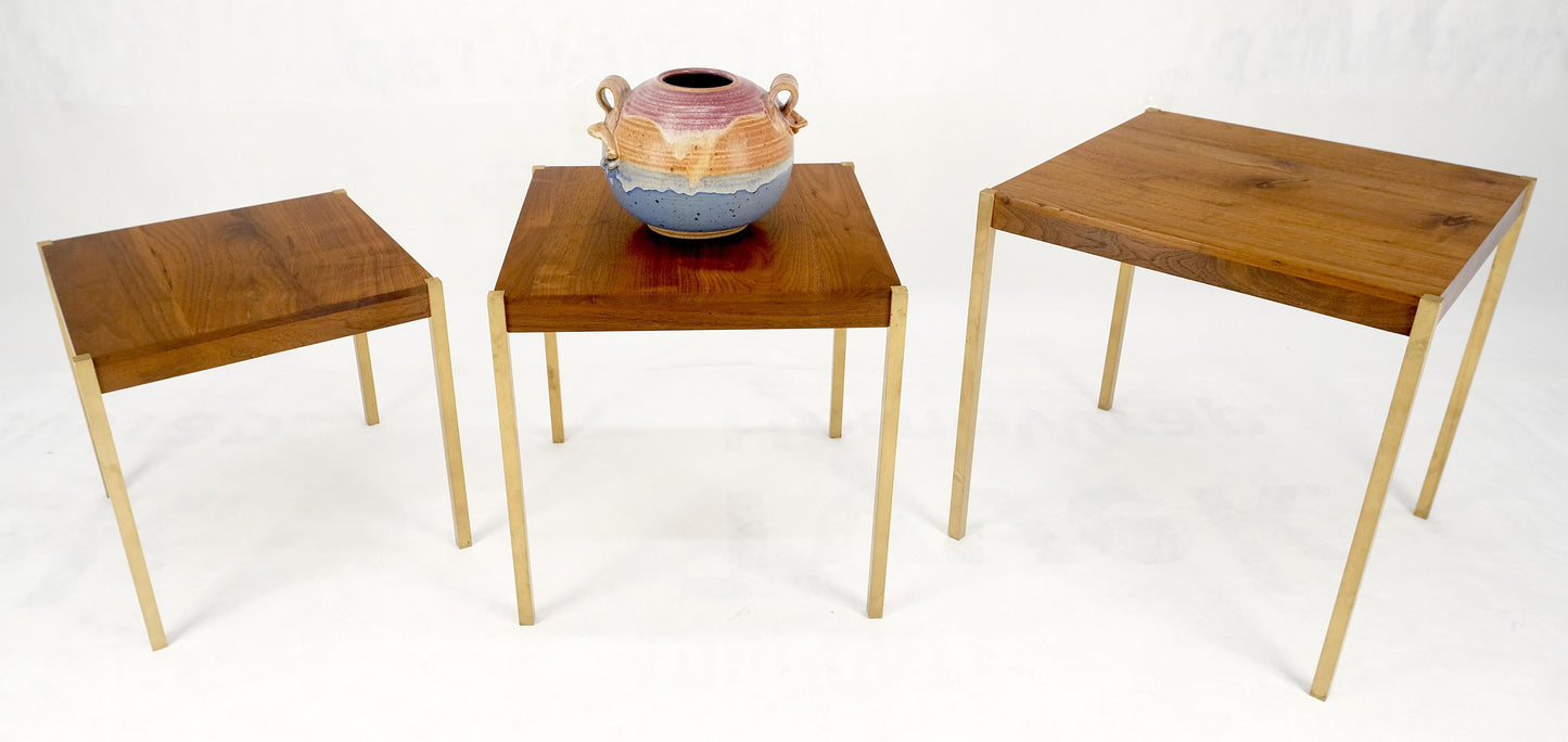EstablishedLines Set of 3 Walnut Nesting Tables on a Solid Brass Square Bar Leg MINT