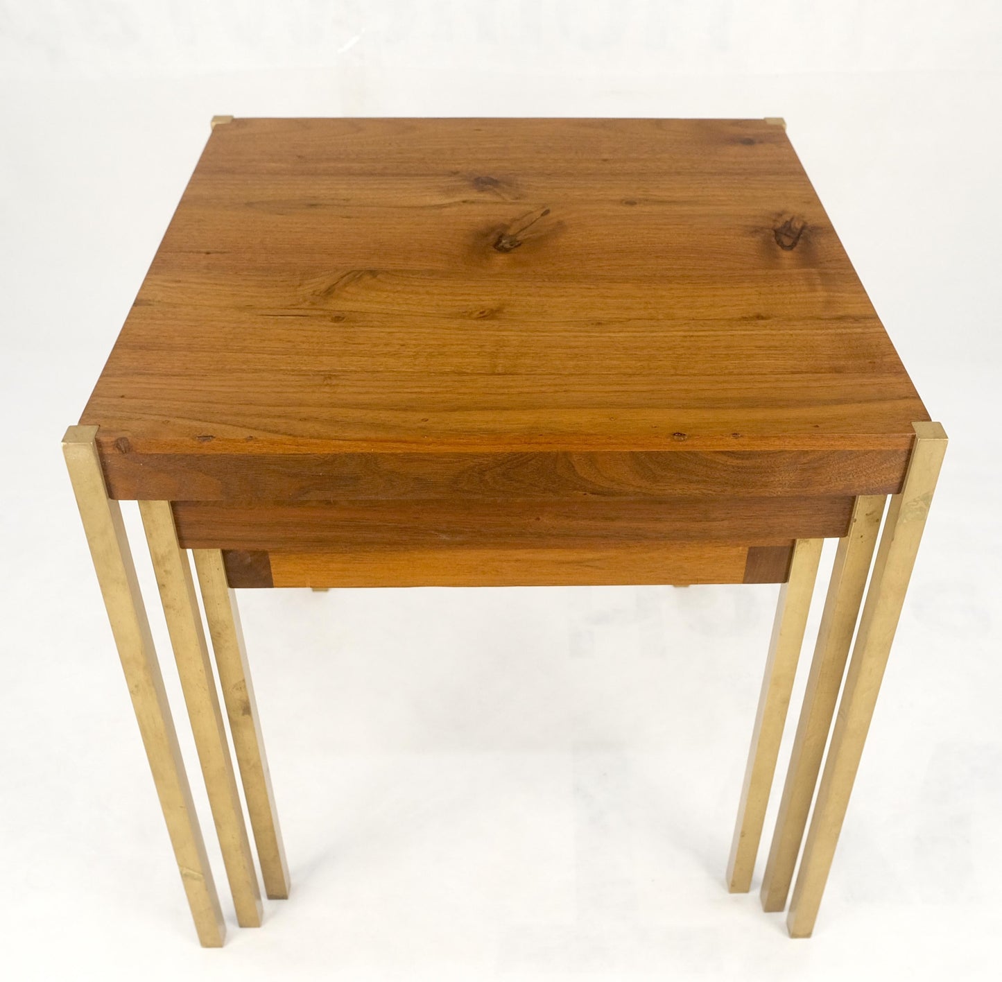 EstablishedLines Set of 3 Walnut Nesting Tables on a Solid Brass Square Bar Leg MINT