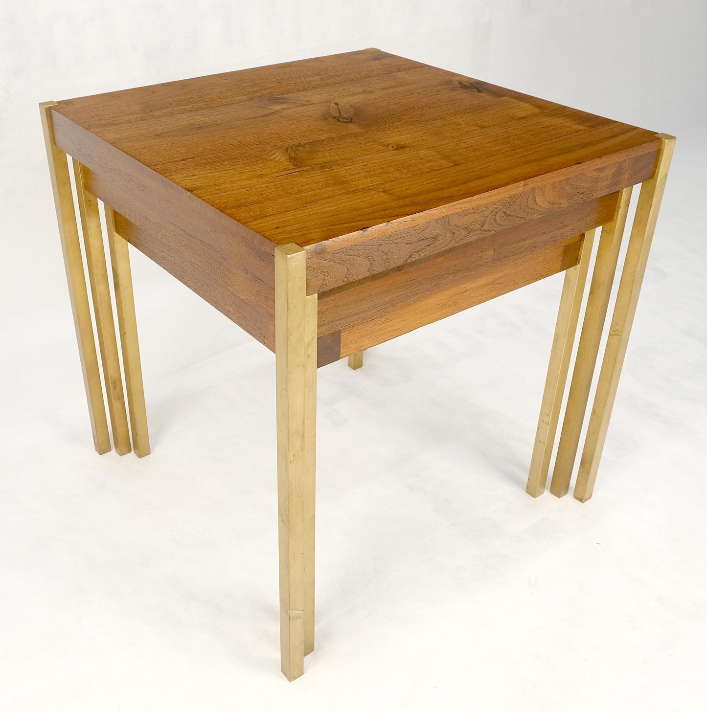 EstablishedLines Set of 3 Walnut Nesting Tables on a Solid Brass Square Bar Leg MINT