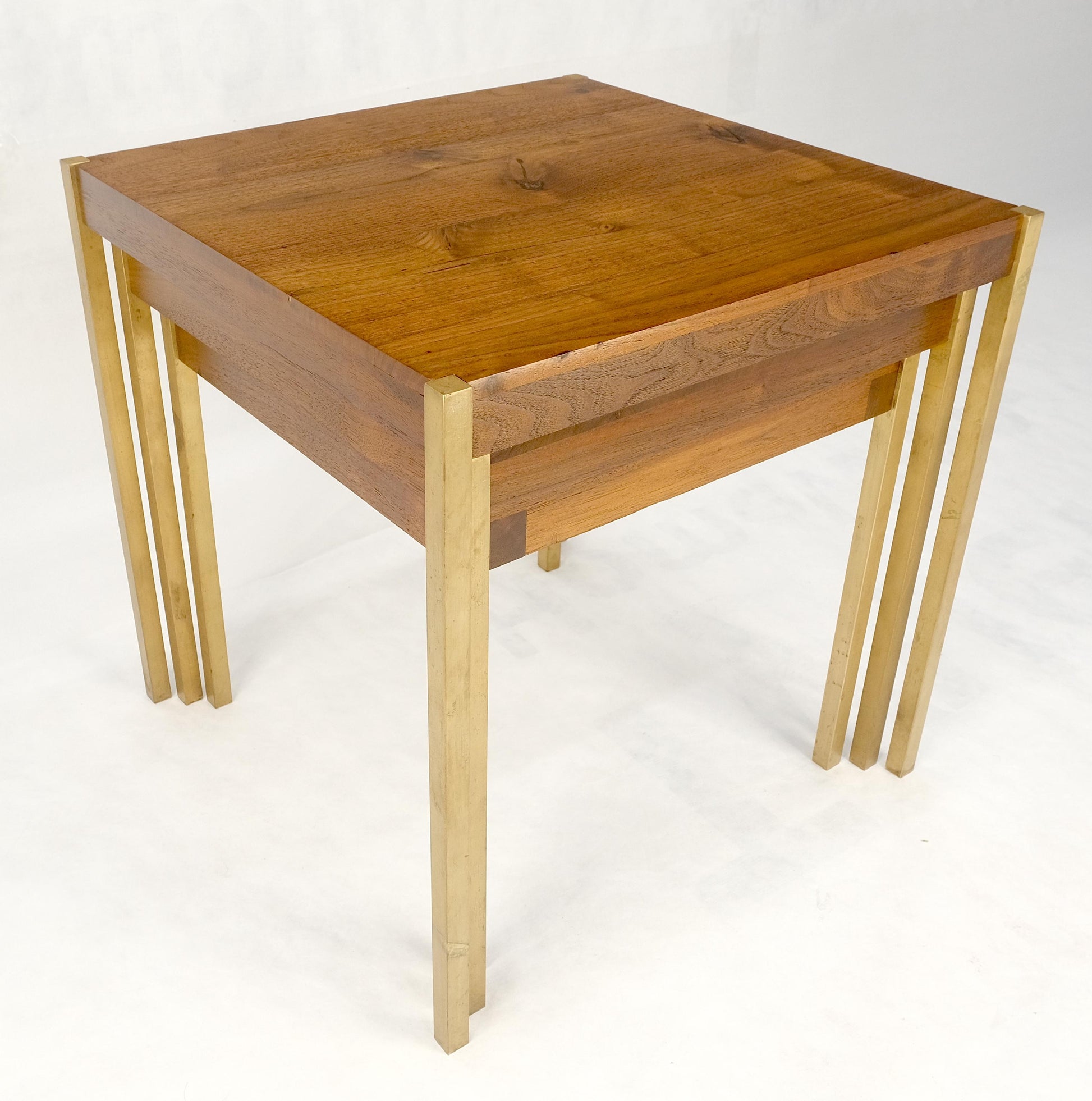 EstablishedLines Set of 3 Walnut Nesting Tables on a Solid Brass Square Bar Leg MINT