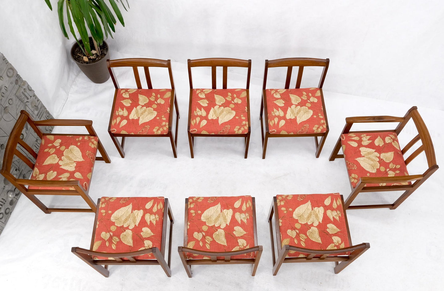 EstablishedLines Set of 8 Solid Rosewood Red Linen Fabric Upholstery Dining Arm Side Chairs
