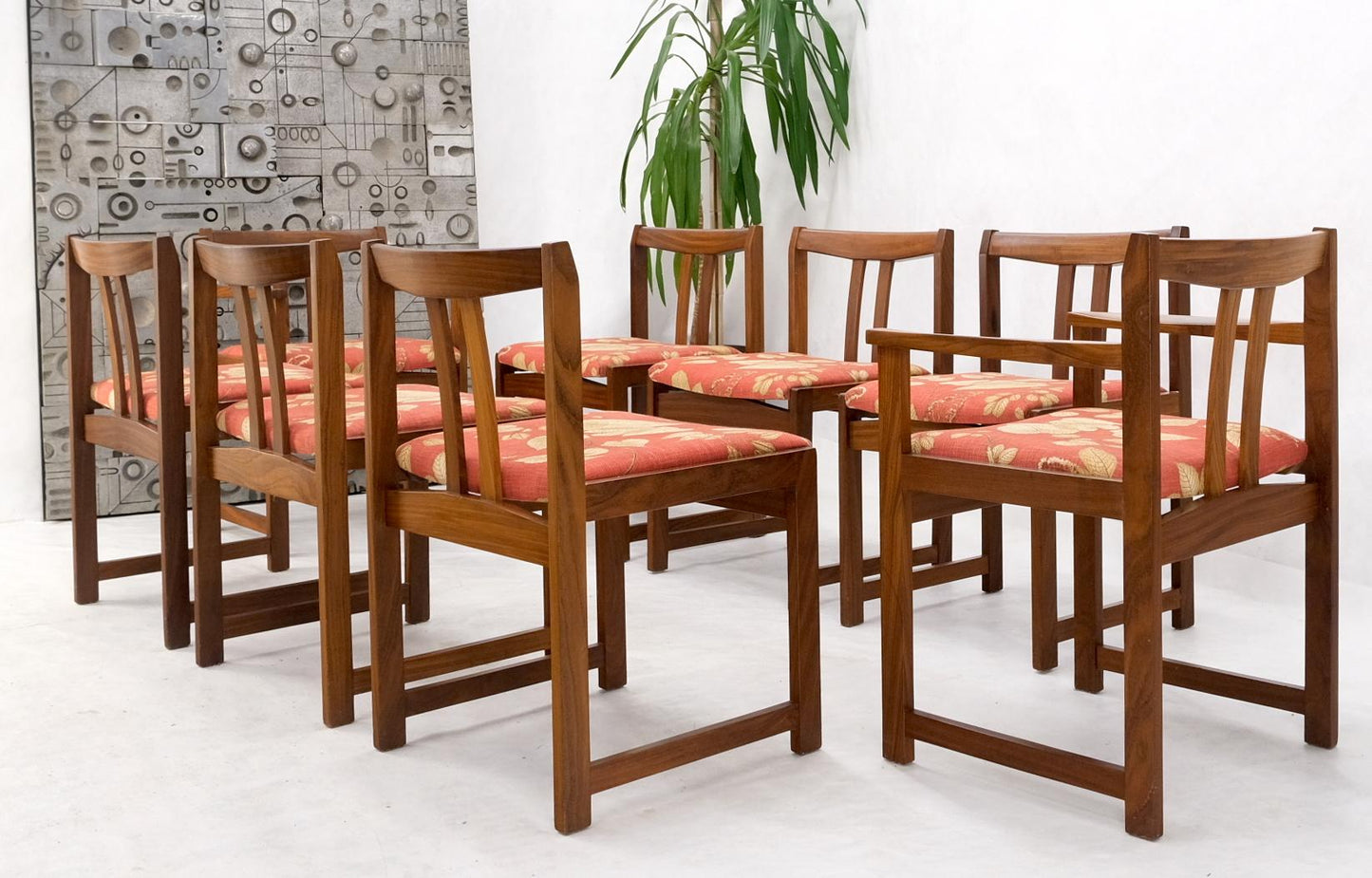 EstablishedLines Set of 8 Solid Rosewood Red Linen Fabric Upholstery Dining Arm Side Chairs