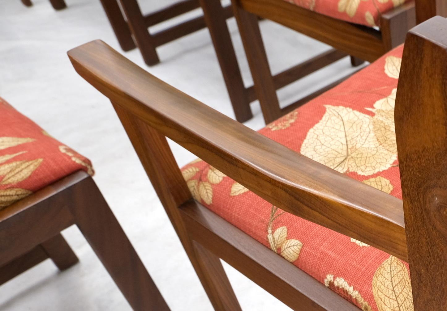 EstablishedLines Set of 8 Solid Rosewood Red Linen Fabric Upholstery Dining Arm Side Chairs