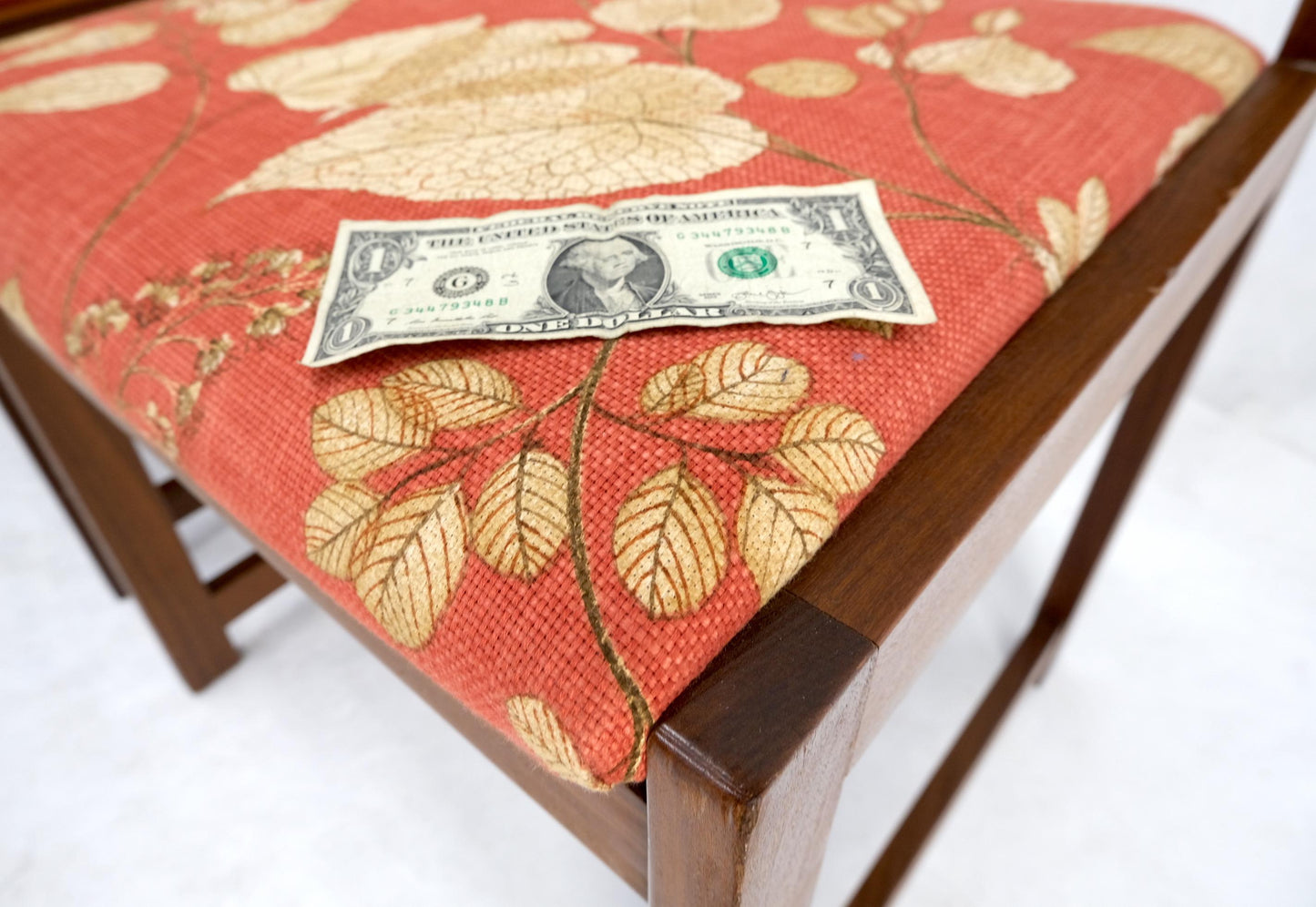 EstablishedLines Set of 8 Solid Rosewood Red Linen Fabric Upholstery Dining Arm Side Chairs