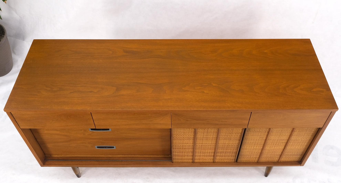 EstablishedLines Light American Walnut Multi Drawer Sliding Cane Doors Dowel Leg Long Credenza