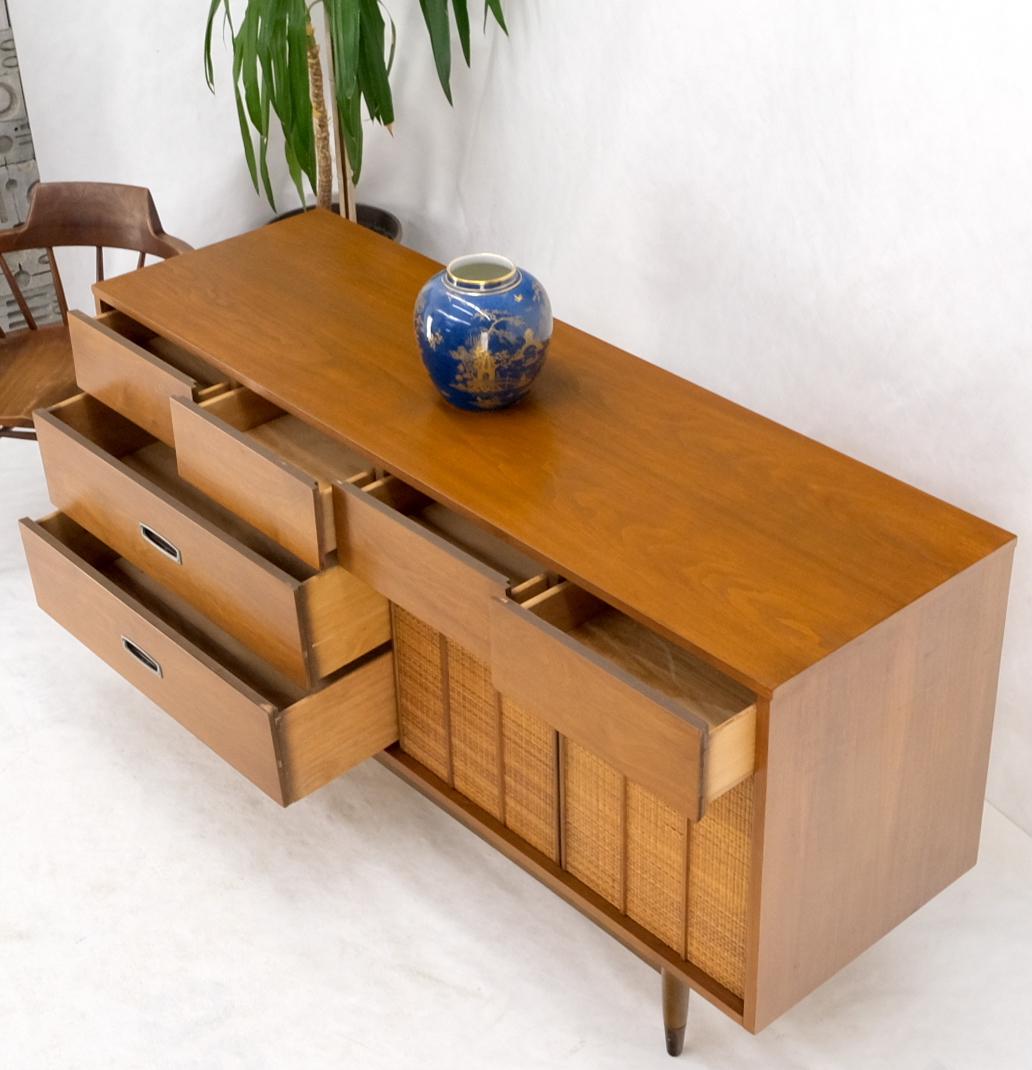 EstablishedLines Light American Walnut Multi Drawer Sliding Cane Doors Dowel Leg Long Credenza