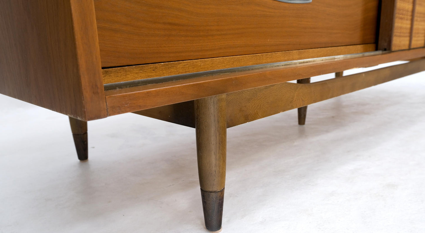 EstablishedLines Light American Walnut Multi Drawer Sliding Cane Doors Dowel Leg Long Credenza