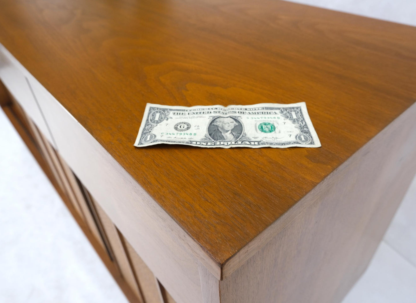 EstablishedLines Light American Walnut Multi Drawer Sliding Cane Doors Dowel Leg Long Credenza