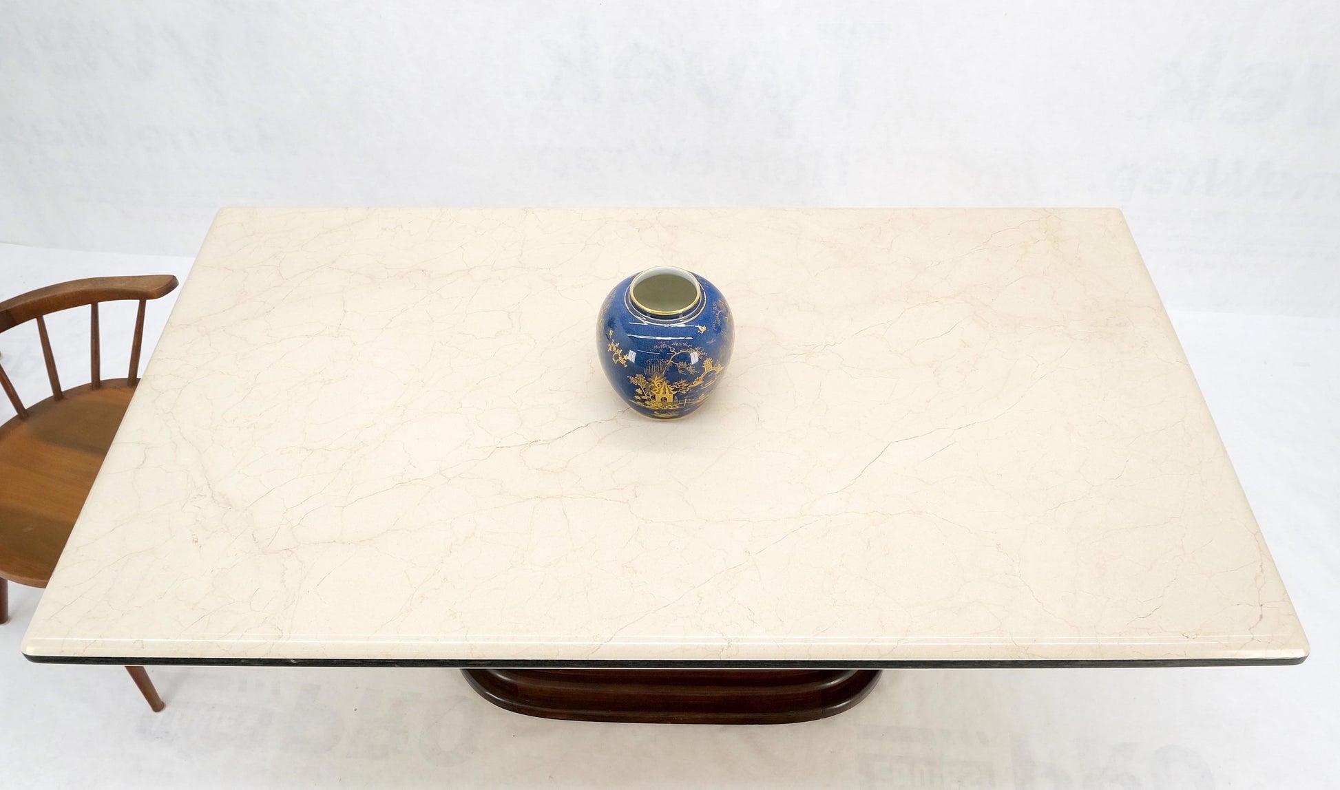 EstablishedLines Rounded Edge Marble Top Single Brass Pedestal Base Dining Conference Table Mint!
