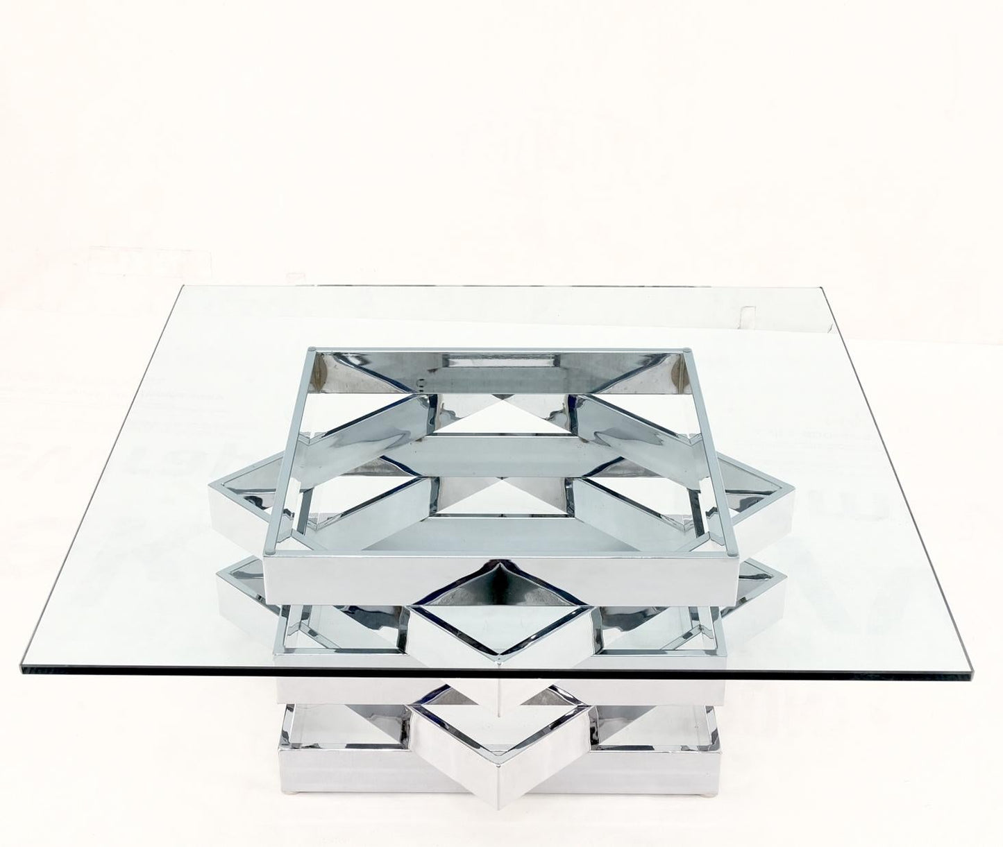 EstablishedLines Mid-Century Modern Bauhaus Stacked Chrome Frames Base Glass Top Square MINT!