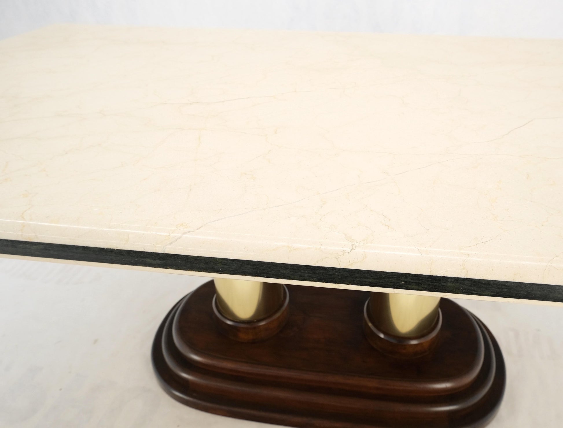 EstablishedLines Rounded Edge Marble Top Single Brass Pedestal Base Dining Conference Table Mint!