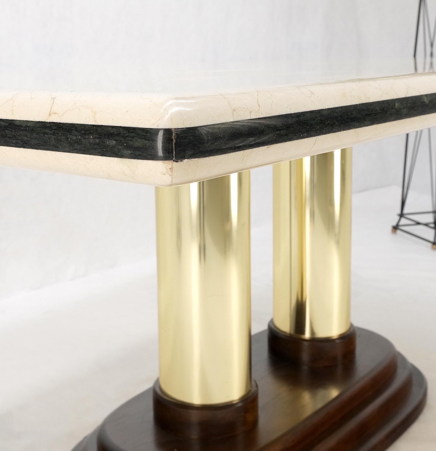 EstablishedLines Rounded Edge Marble Top Single Brass Pedestal Base Dining Conference Table Mint!