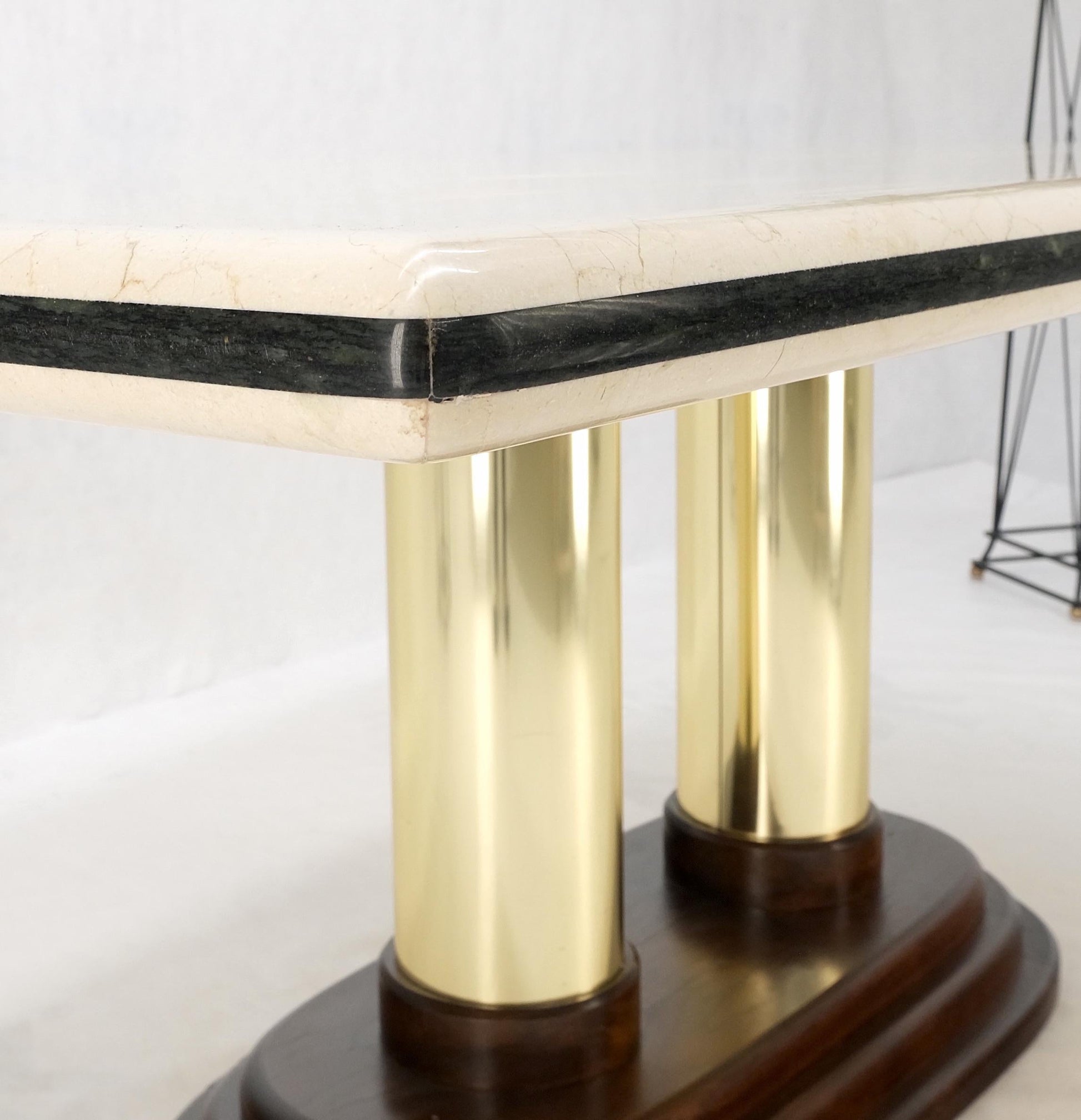 EstablishedLines Rounded Edge Marble Top Single Brass Pedestal Base Dining Conference Table Mint!