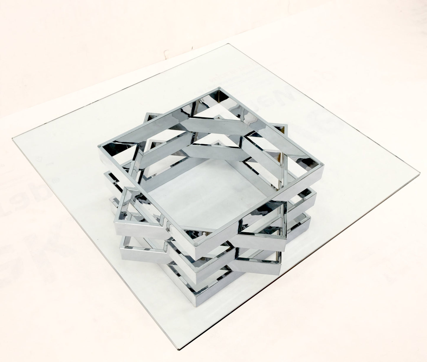 EstablishedLines Mid-Century Modern Bauhaus Stacked Chrome Frames Base Glass Top Square MINT!