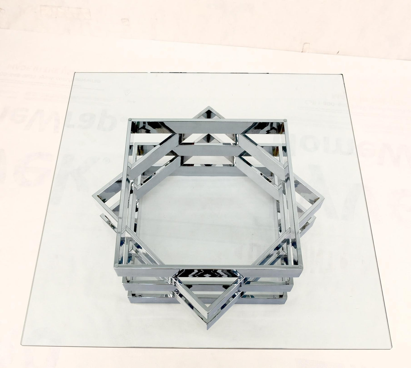 EstablishedLines Mid-Century Modern Bauhaus Stacked Chrome Frames Base Glass Top Square MINT!