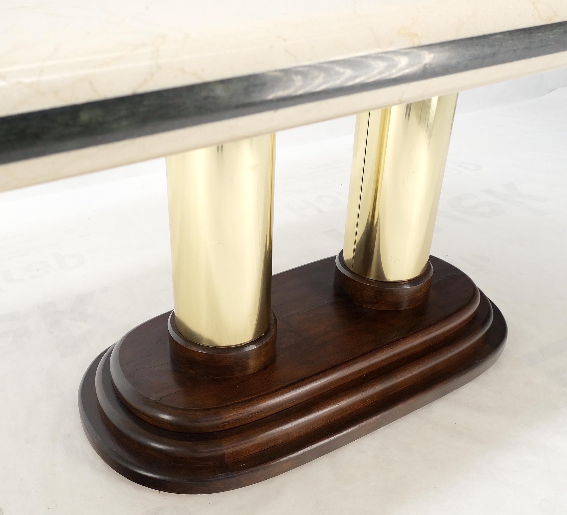 EstablishedLines Rounded Edge Marble Top Single Brass Pedestal Base Dining Conference Table Mint!
