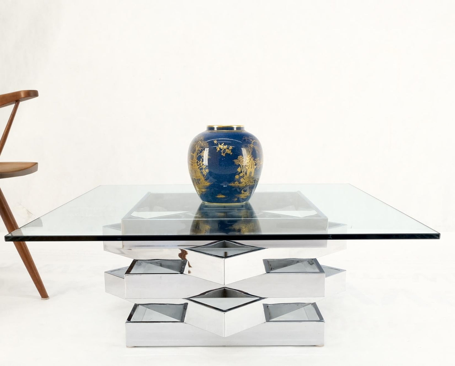 EstablishedLines Mid-Century Modern Bauhaus Stacked Chrome Frames Base Glass Top Square MINT!