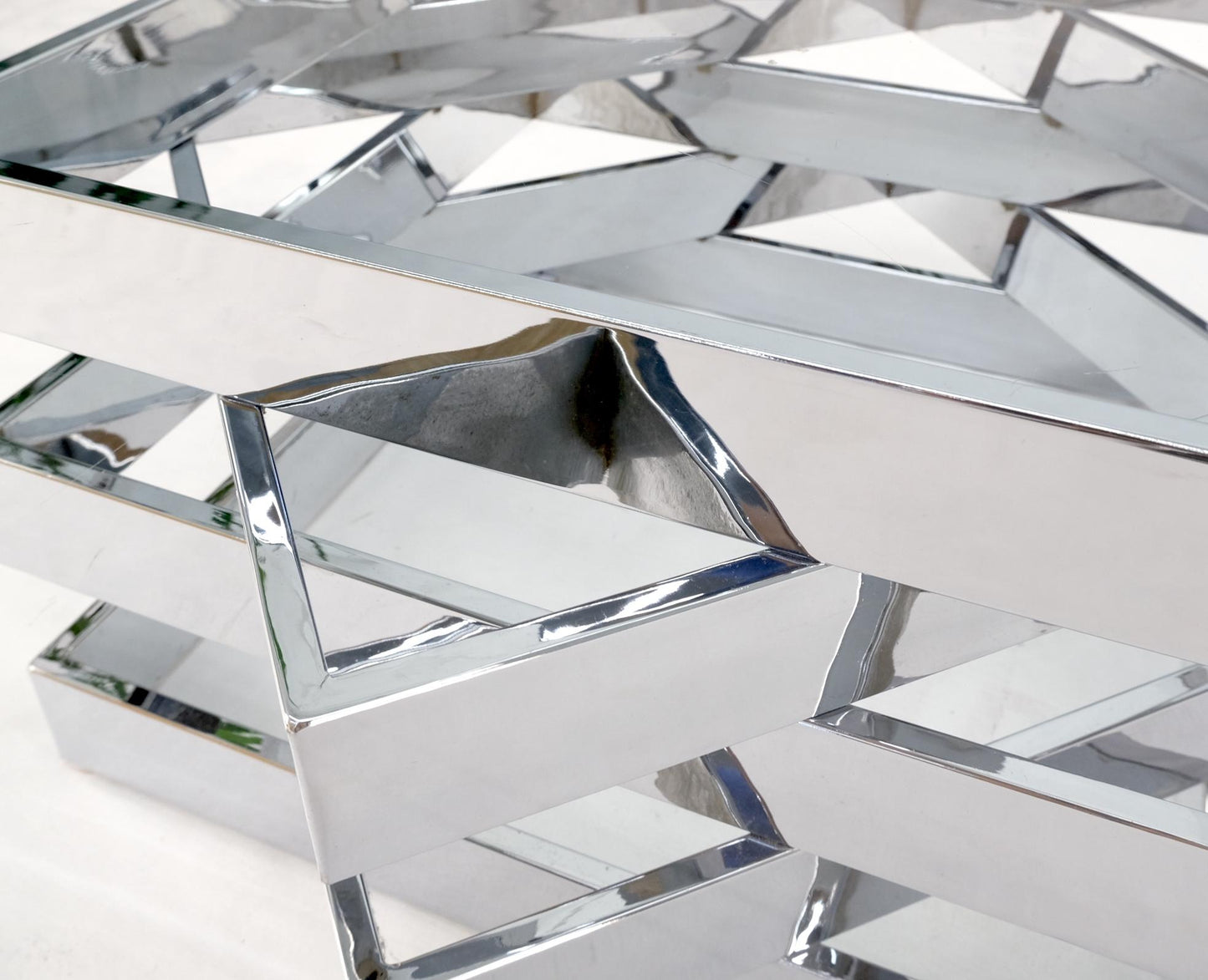 EstablishedLines Mid-Century Modern Bauhaus Stacked Chrome Frames Base Glass Top Square MINT!