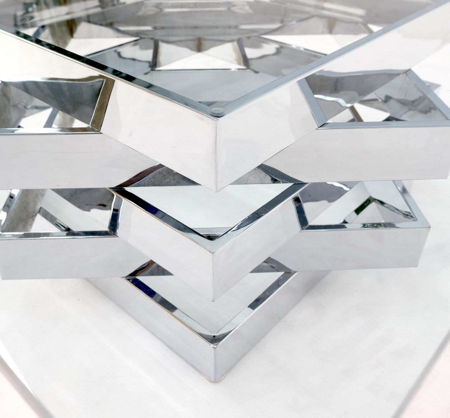 EstablishedLines Mid-Century Modern Bauhaus Stacked Chrome Frames Base Glass Top Square MINT!