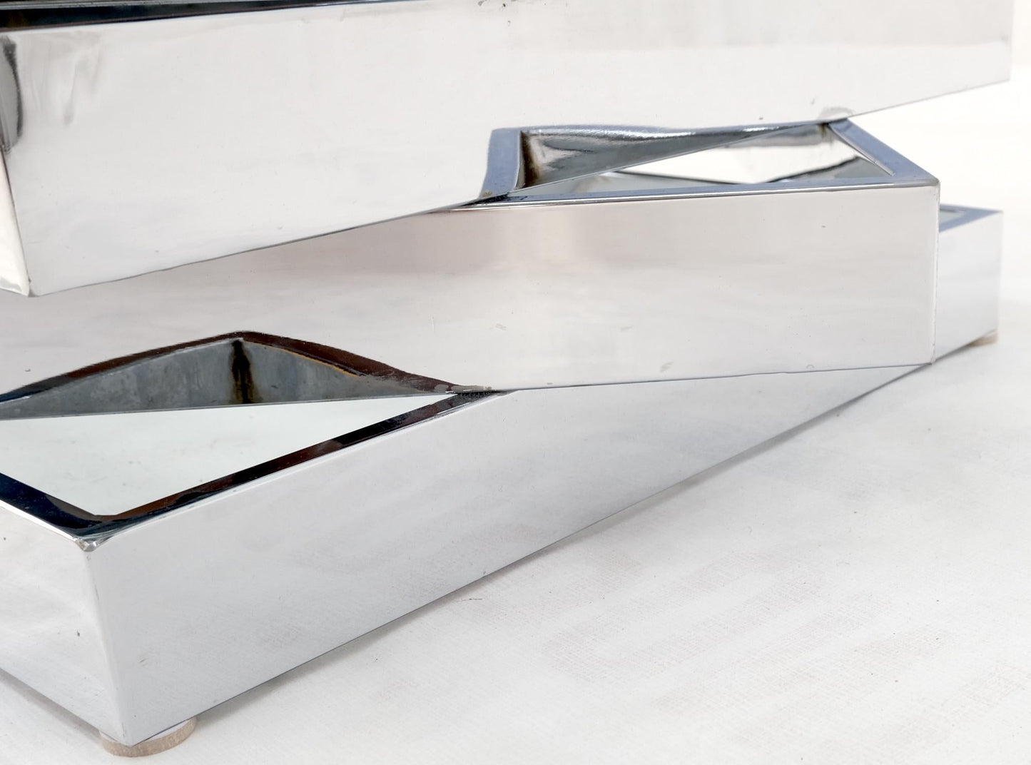 EstablishedLines Mid-Century Modern Bauhaus Stacked Chrome Frames Base Glass Top Square MINT!